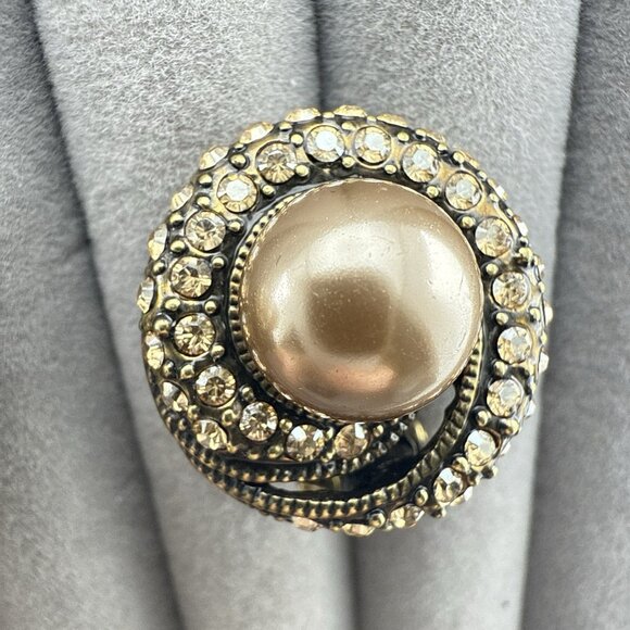 Heidi Daus Earrings Spiral Round Imitation Pearl Rhinestones Mocha Omega Back - Picture 4 of 10